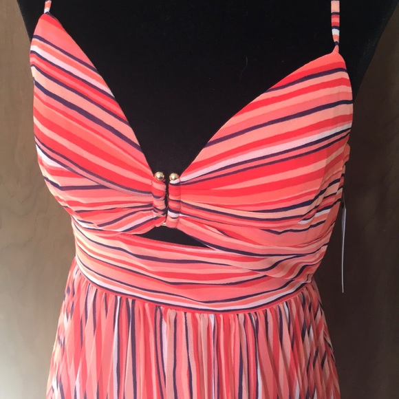NWT Guess Marrah maxi dress pink red striped - Picture 3 of 7